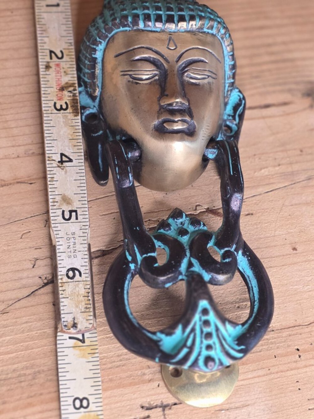 Buddha Metal Door Knocker Ring w/ Backplate Antique Finish Black/Blue - Picture 2 of 3